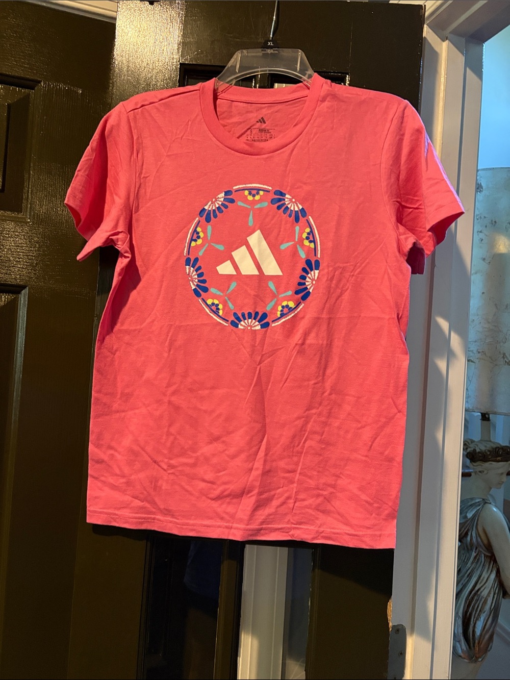 adidas Bright Pink Tee with Floral Logo